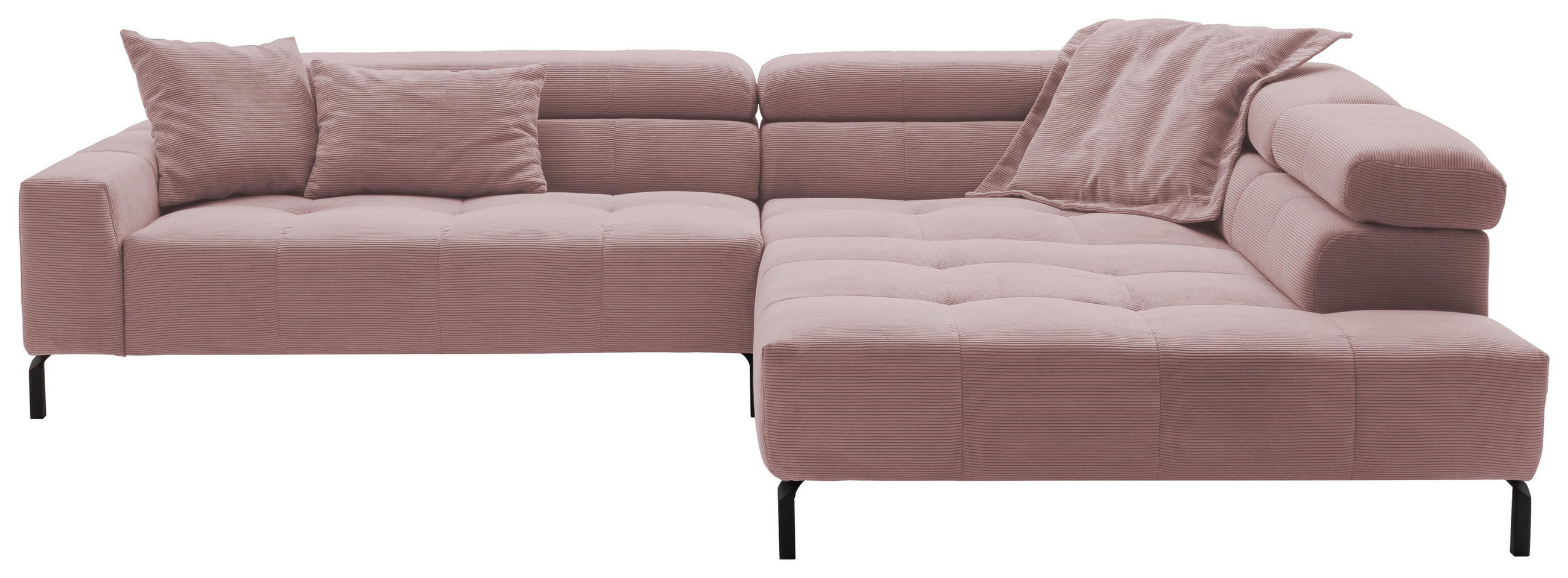 ECKSOFA Altrosa Feincord Rücken echt, Kopfteilverstellung, Sitzvorzug  - Schwarz/Altrosa, KONVENTIONELL, Textil/Metall (311/219cm) - Hom`in