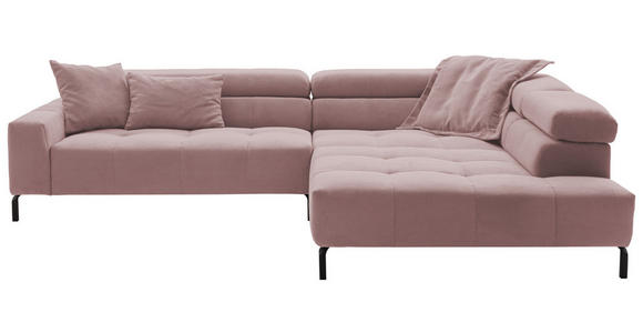 ECKSOFA Altrosa Feincord Rücken echt, Kopfteilverstellung, Sitzvorzug  - Schwarz/Altrosa, KONVENTIONELL, Textil/Metall (311/219cm) - Hom`in