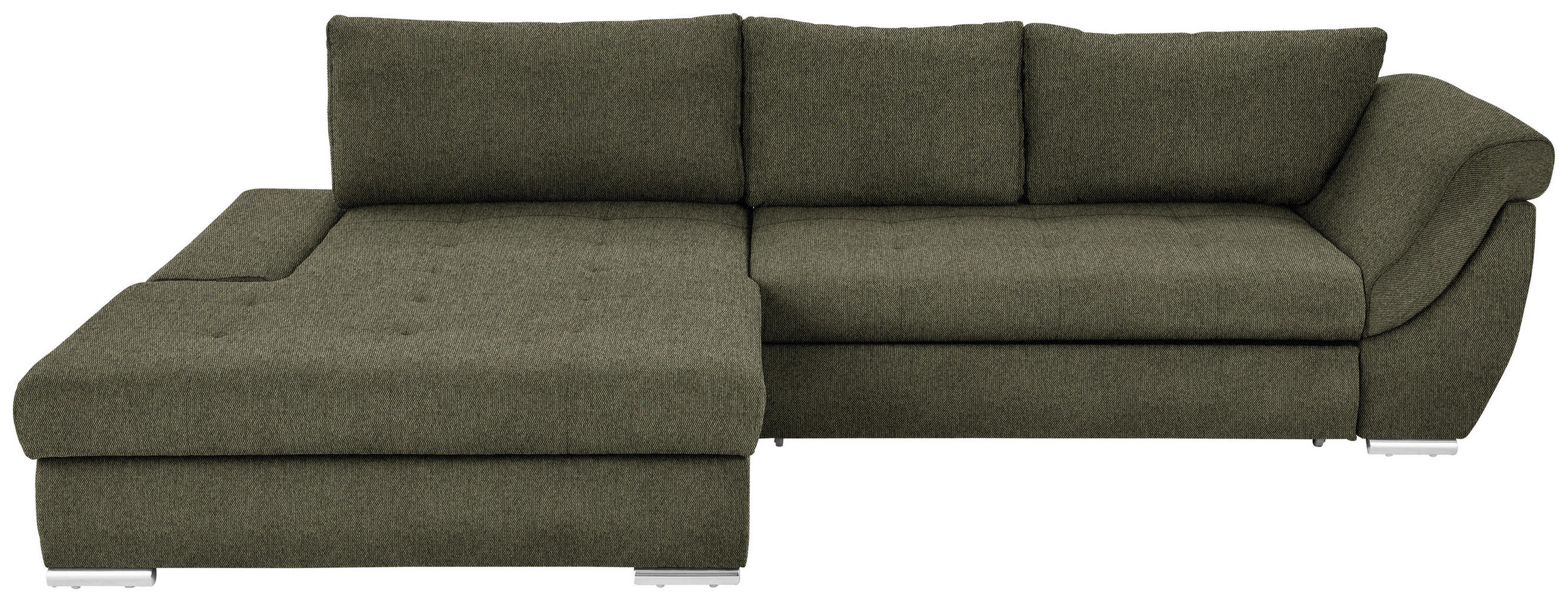 ECKSOFA in Flachgewebe Olivgrün  - Silberfarben/Olivgrün, Design, Textil/Metall (174/306cm) - MID.YOU