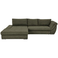 ECKSOFA Olivgrün Flachgewebe  - Silberfarben/Olivgrün, Design, Textil/Metall (174/306cm) - Carryhome