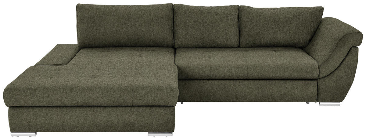ECKSOFA Olivgrün Flachgewebe  - Silberfarben/Olivgrün, Design, Textil/Metall (174/306cm) - Carryhome