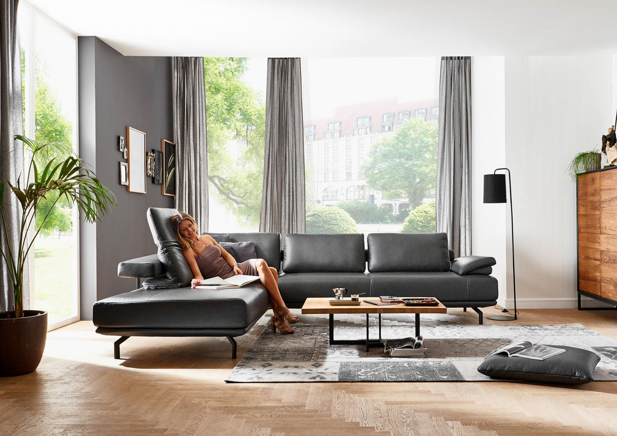 ECKSOFA in Echtleder Anthrazit  - Anthrazit, Design, Leder/Metall (325/255cm) - Dieter Knoll