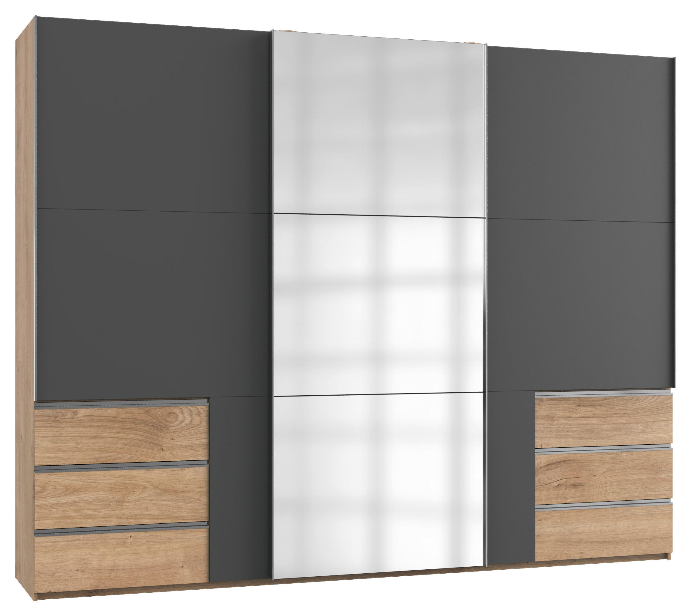 SCHWEBETÜRENSCHRANK 300/236/65 cm 3-türig Graphitfarben, Plankeneiche  - Chromfarben/Plankeneiche, MODERN, Holzwerkstoff (300/236/65cm) - MID.YOU