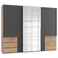 SCHWEBETÜRENSCHRANK 300/236/65 cm 3-türig Graphitfarben, Plankeneiche  - Chromfarben/Plankeneiche, MODERN, Holzwerkstoff (300/236/65cm) - MID.YOU