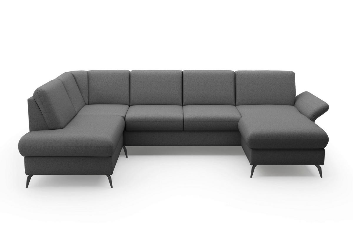 WOHNLANDSCHAFT in Flachgewebe Dunkelgrau  - Dunkelgrau/Schwarz, Konventionell, Textil/Metall (195/314/164cm) - Sit & More