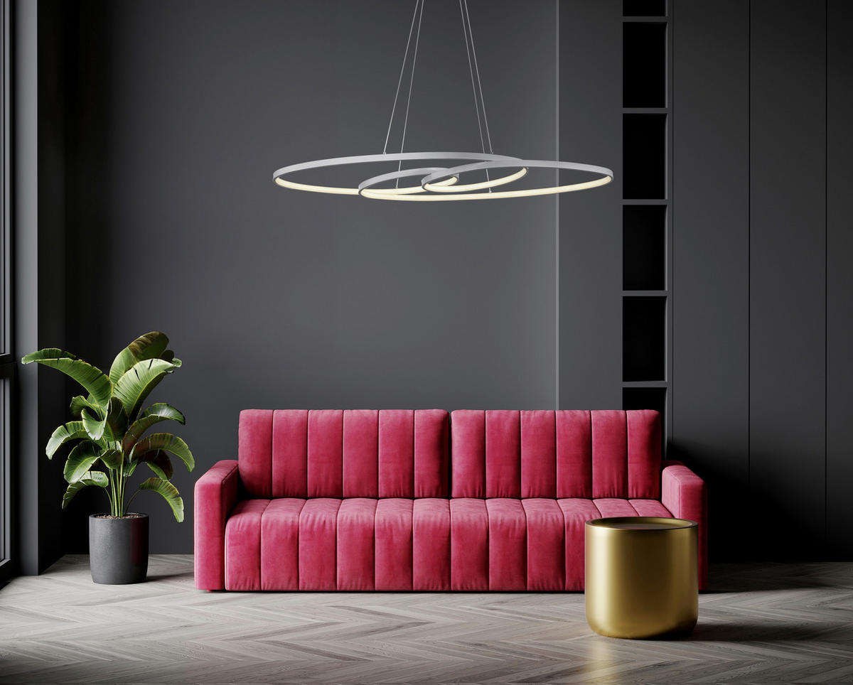 ZÁVĚSNÉ LED SVÍTIDLO, 100/36/120 cm - barvy stříbra/opál, Design, kov/plast (100/36/120cm) - Globo