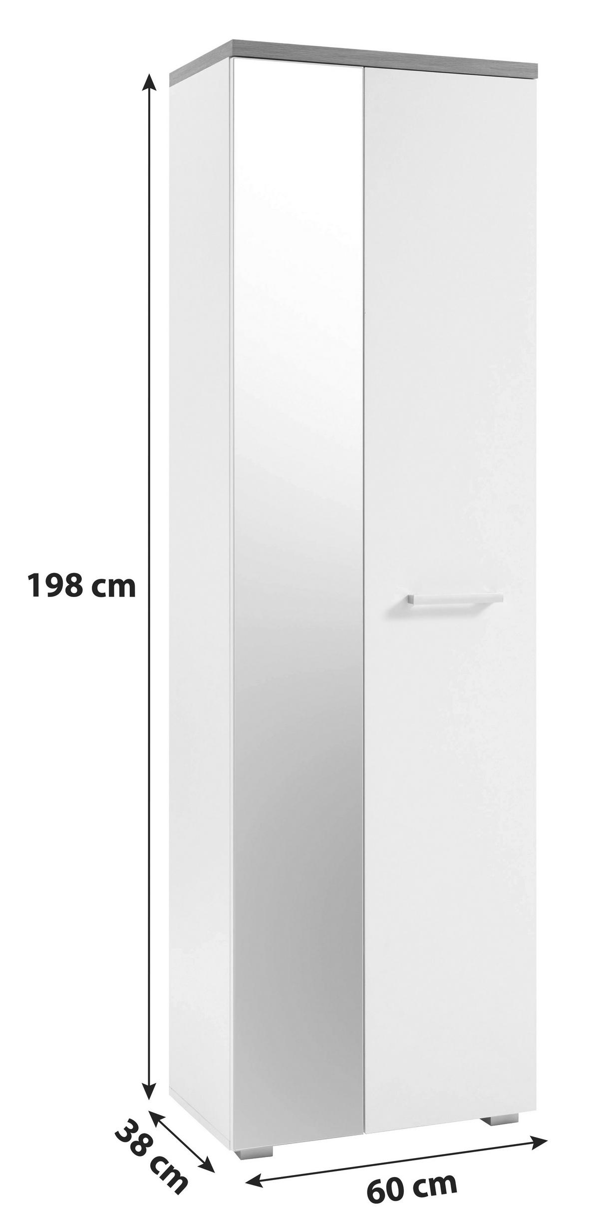 ORMAR GARDEROBNI  bijela, boje hrasta  - bijela/srebrne boje, Moderno, staklo/drvni materijal (60/198/38cm) - Xora