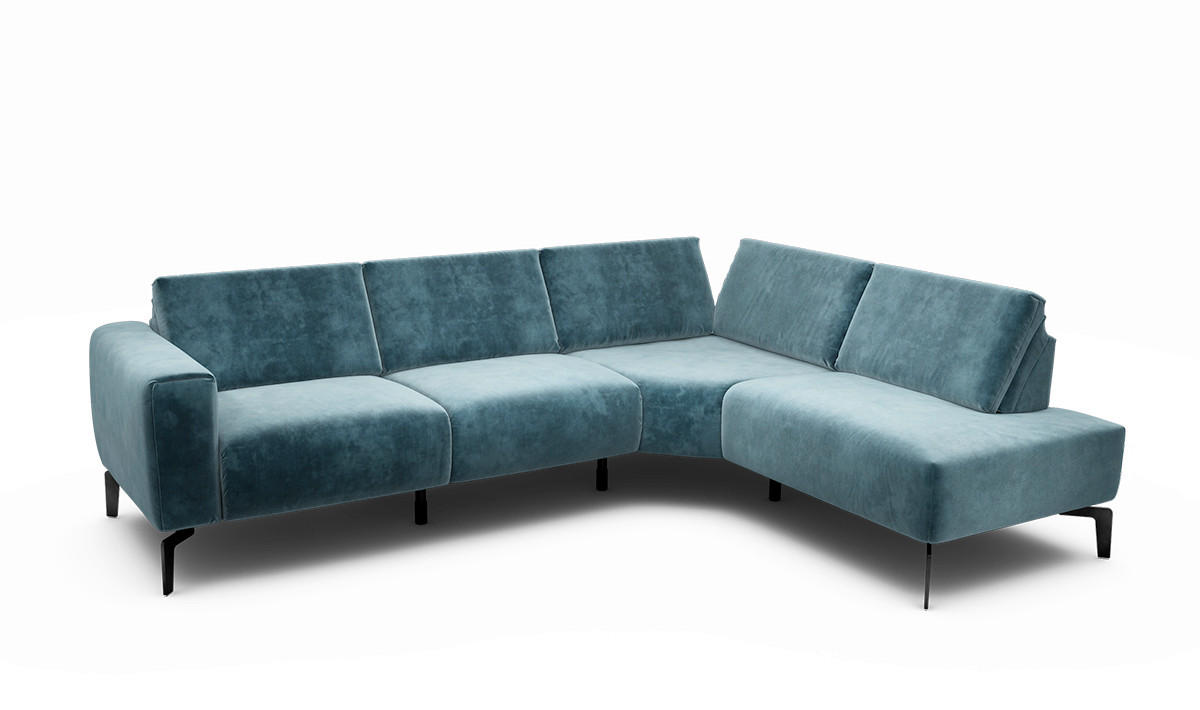 ECKSOFA Cosy Blau Samt  - Blau/Schwarz, Design, Textil/Metall (256/193cm) - SENSOO