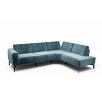 ECKSOFA in Samt Blau  256/193 cm  - Blau/Schwarz, Design, Textil/Metall (256/193cm) - SENSOO