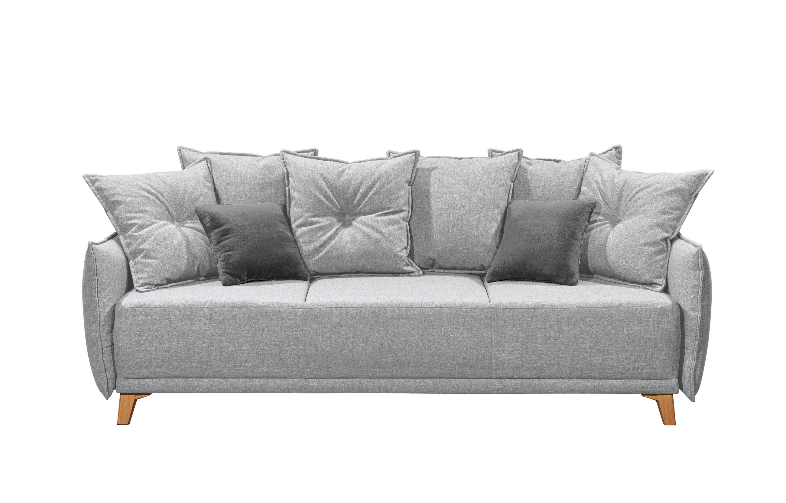 SCHLAFSOFA Mikrovelours Silberfarben  - Eichefarben/Anthrazit, Basics, Kunststoff/Textil (232/91/105cm) - MID.YOU