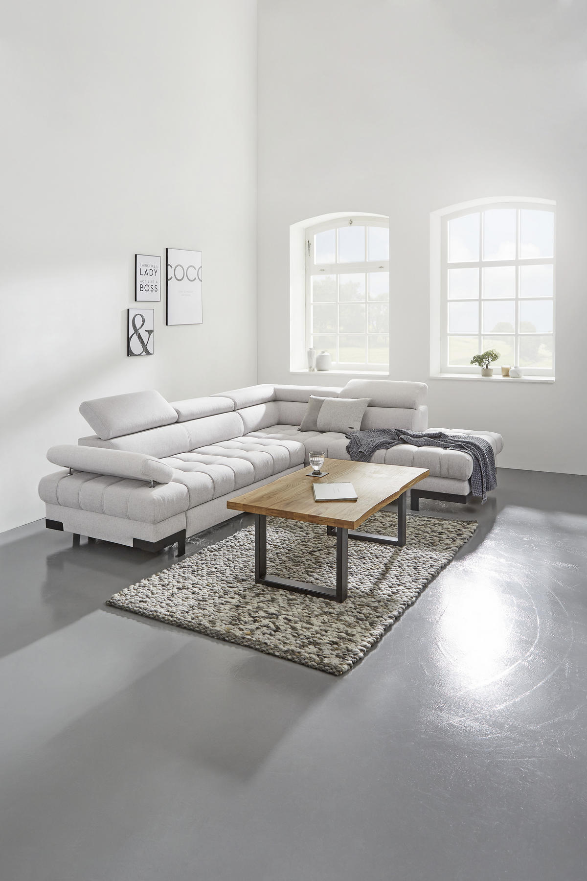 ECKSOFA Silberfarben Webstoff  - Silberfarben/Schwarz, MODERN, Textil/Metall (263/223cm) - Welnova