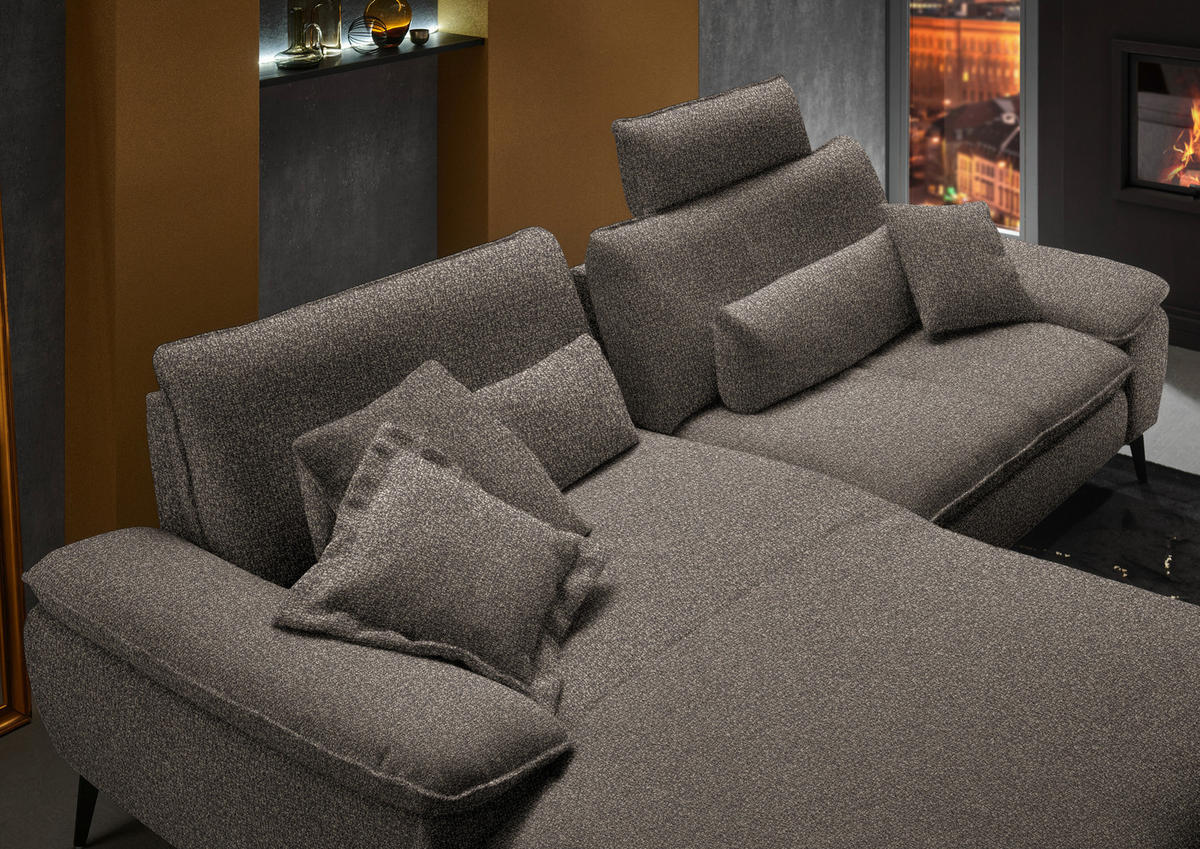 ECKSOFA in Webstoff Braun  - Schwarz/Braun, Design, Textil/Metall (197/295cm) - Valdera