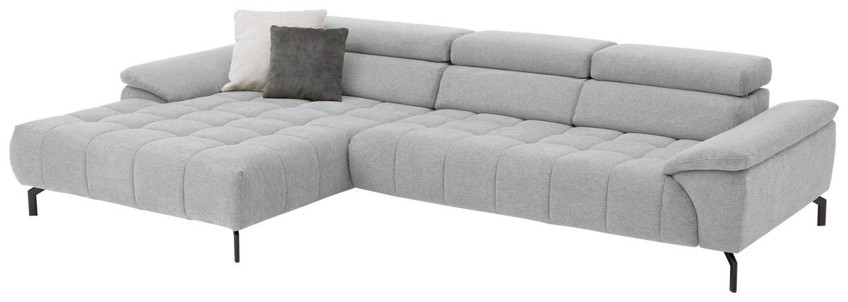 ECKSOFA in Chenille Grauweiss  - Schwarz/Grauweiss, Design, Textil/Metall (190/329cm) - Beldomo Style