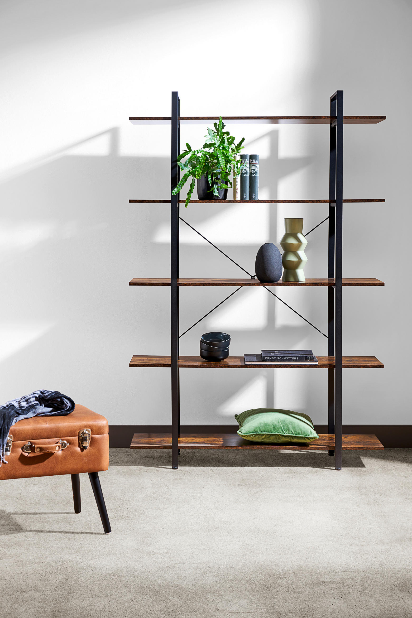 REGAL Naturfarben, Schwarz - Schwarz/Naturfarben, Trend, Holzwerkstoff/Metall (120/180/32cm) - Carryhome