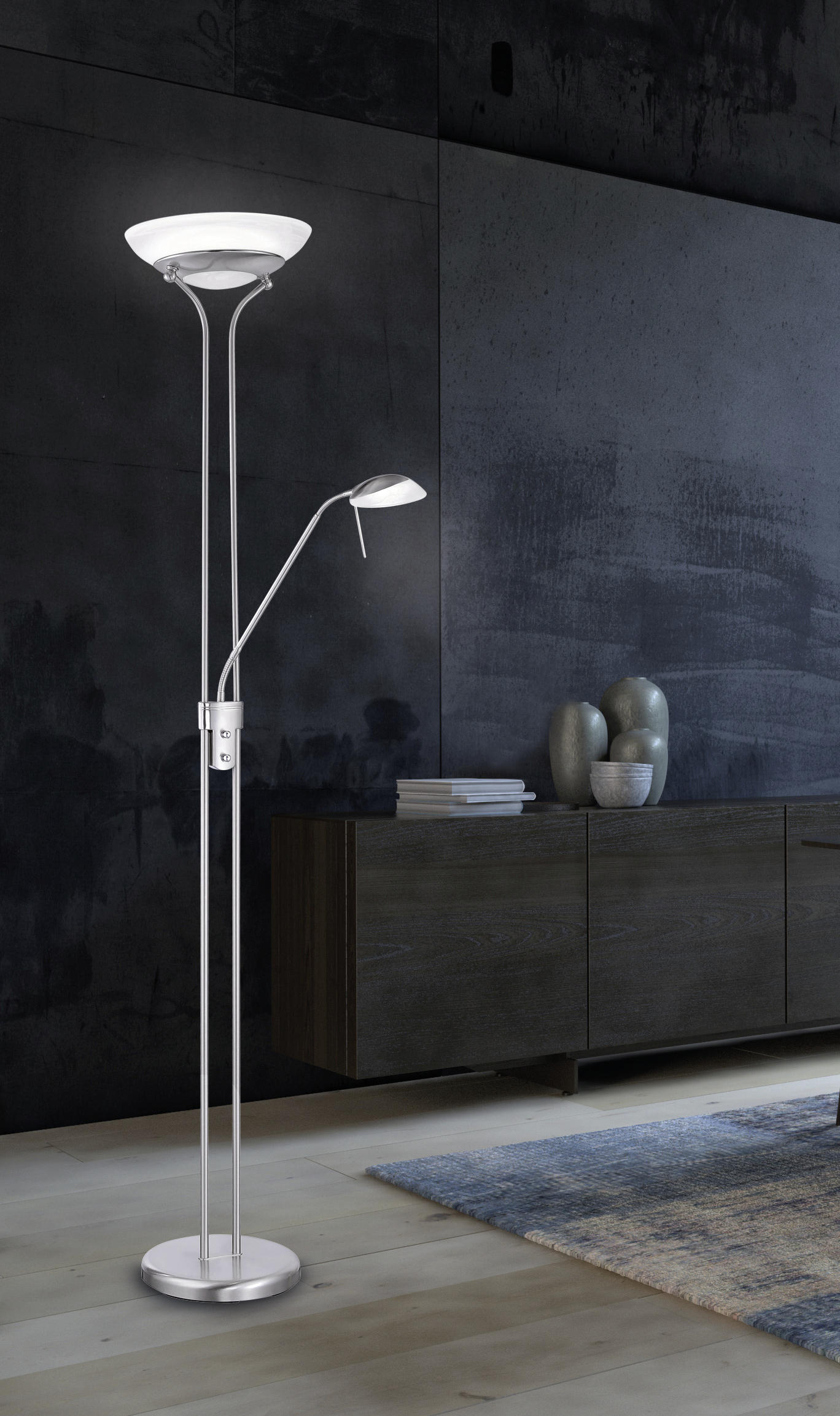 LED-STEHLEUCHTE 32/182 cm    - Weiß/Nickelfarben, Design, Glas/Metall (32/182cm) - Fischer & Honsel