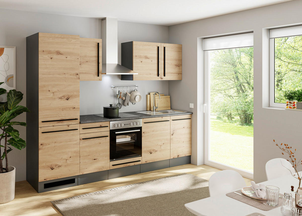 KÜCHENBLOCK 280 cm  in Anthrazit, Eiche Artisan  - Anthrazit/Schwarz, LIFESTYLE, Holzwerkstoff/Kunststoff (280cm) - P & B