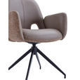 ARMLEHNSTUHL  Sitzfläche 360° drehbar, automatische Rückholfunktion Leinenoptik Echtleder  - Schwarz/Braun, Design, Leder/Textil (60/85/62cm) - Dieter Knoll