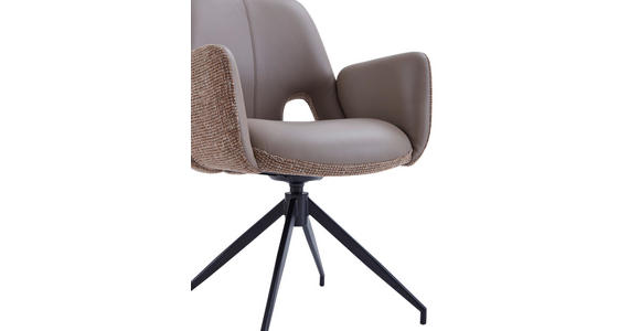ARMLEHNSTUHL  Sitzfläche 360° drehbar, automatische Rückholfunktion Leinenoptik Echtleder  - Schwarz/Braun, Design, Leder/Textil (60/85/62cm) - Dieter Knoll