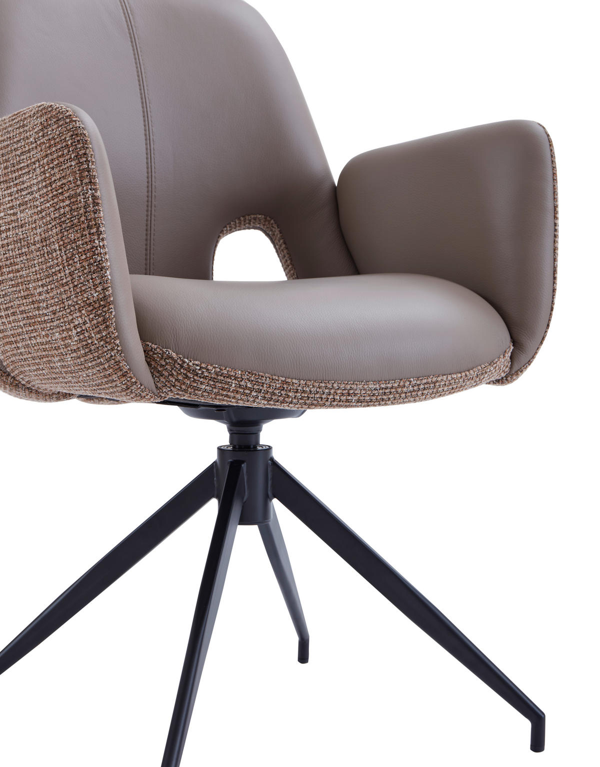 ARMLEHNSTUHL  Sitzfläche 360° drehbar, automatische Rückholfunktion Leinenoptik Echtleder  - Schwarz/Braun, Design, Leder/Textil (60/85/62cm) - Dieter Knoll