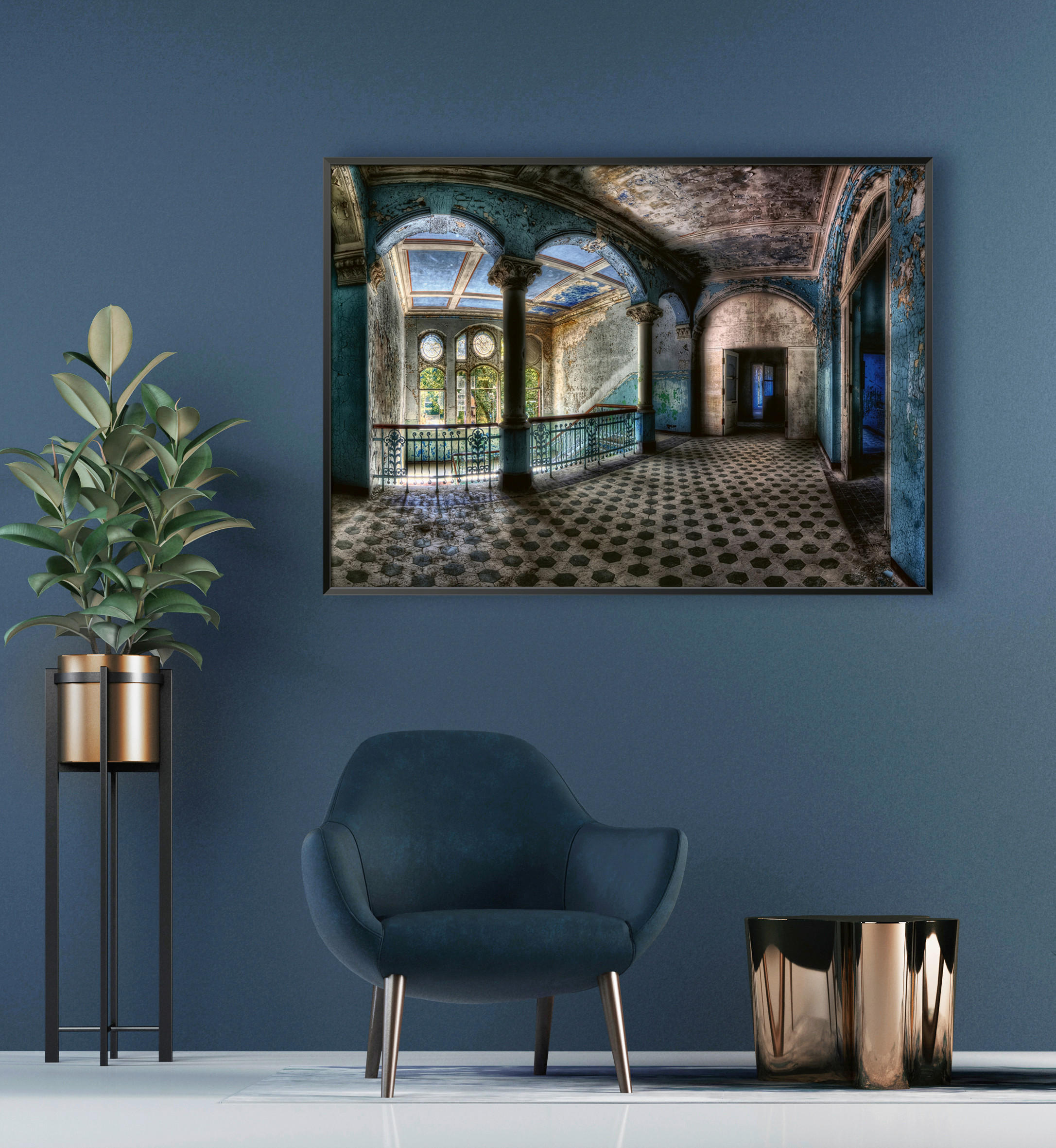 KUNSTDRUCK 70/50 cm  - Türkis/Blau, Basics, Papier (70/50cm) - Monee