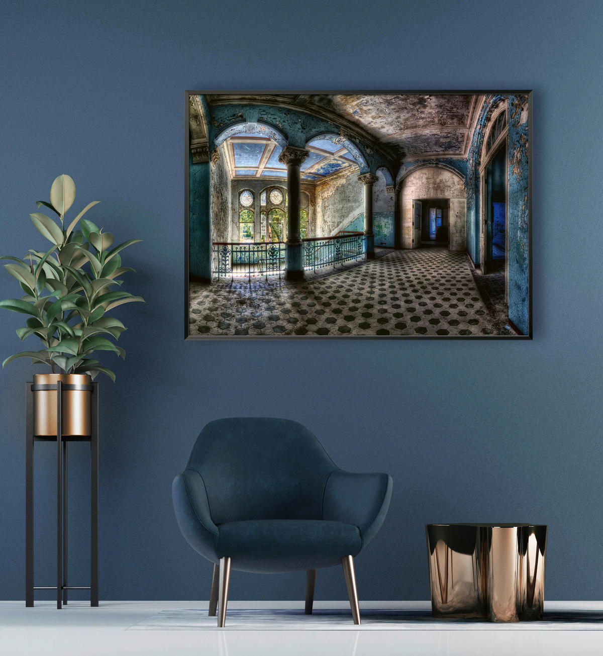 KUNSTDRUCK 70/50 cm  - Türkis/Blau, Basics, Papier (70/50cm) - Monee
