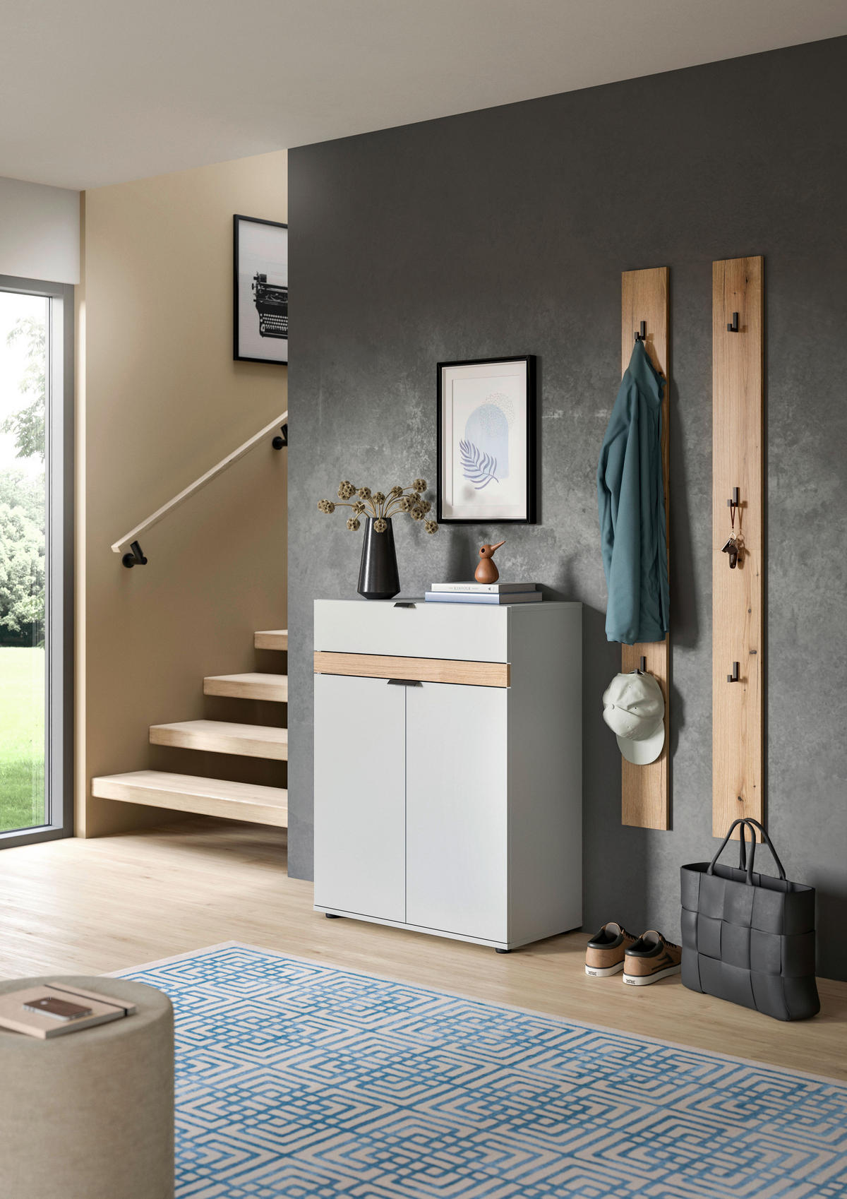 GARDEROBE 3-teilig  in 150/194/37 cm  - Eiche dunkel/Grau, Design, Holzwerkstoff (150/194/37cm) - Livetastic
