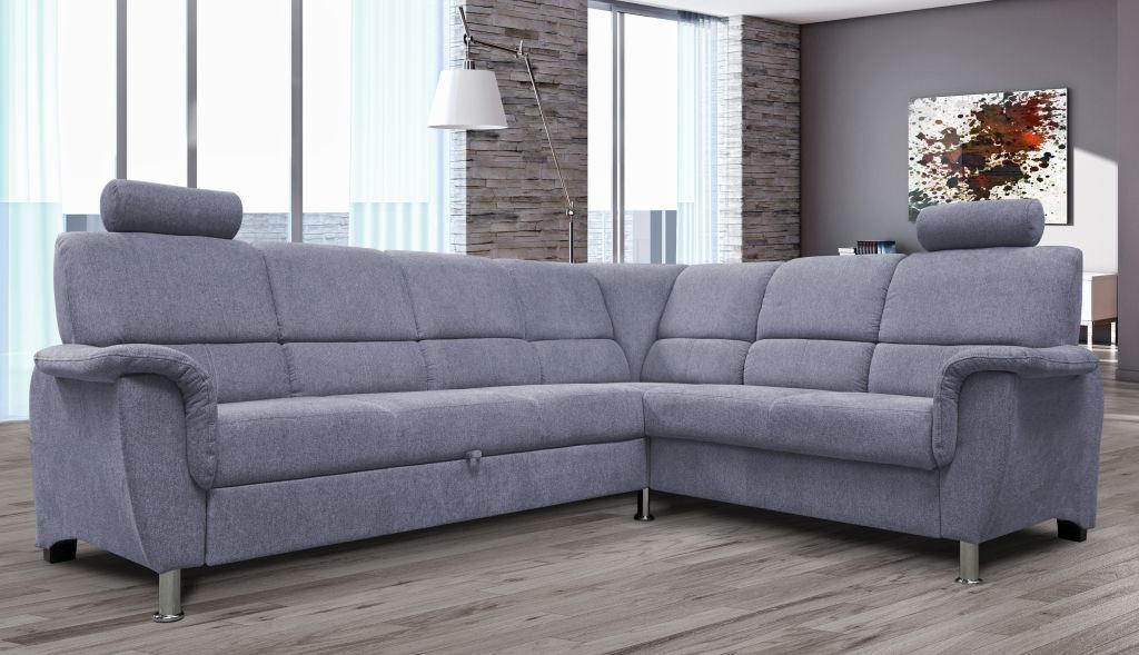 ECKSOFA in Webstoff Blaugrau  - Silberfarben/Blaugrau, Design, Holz/Kunststoff (270/216cm) - Livetastic