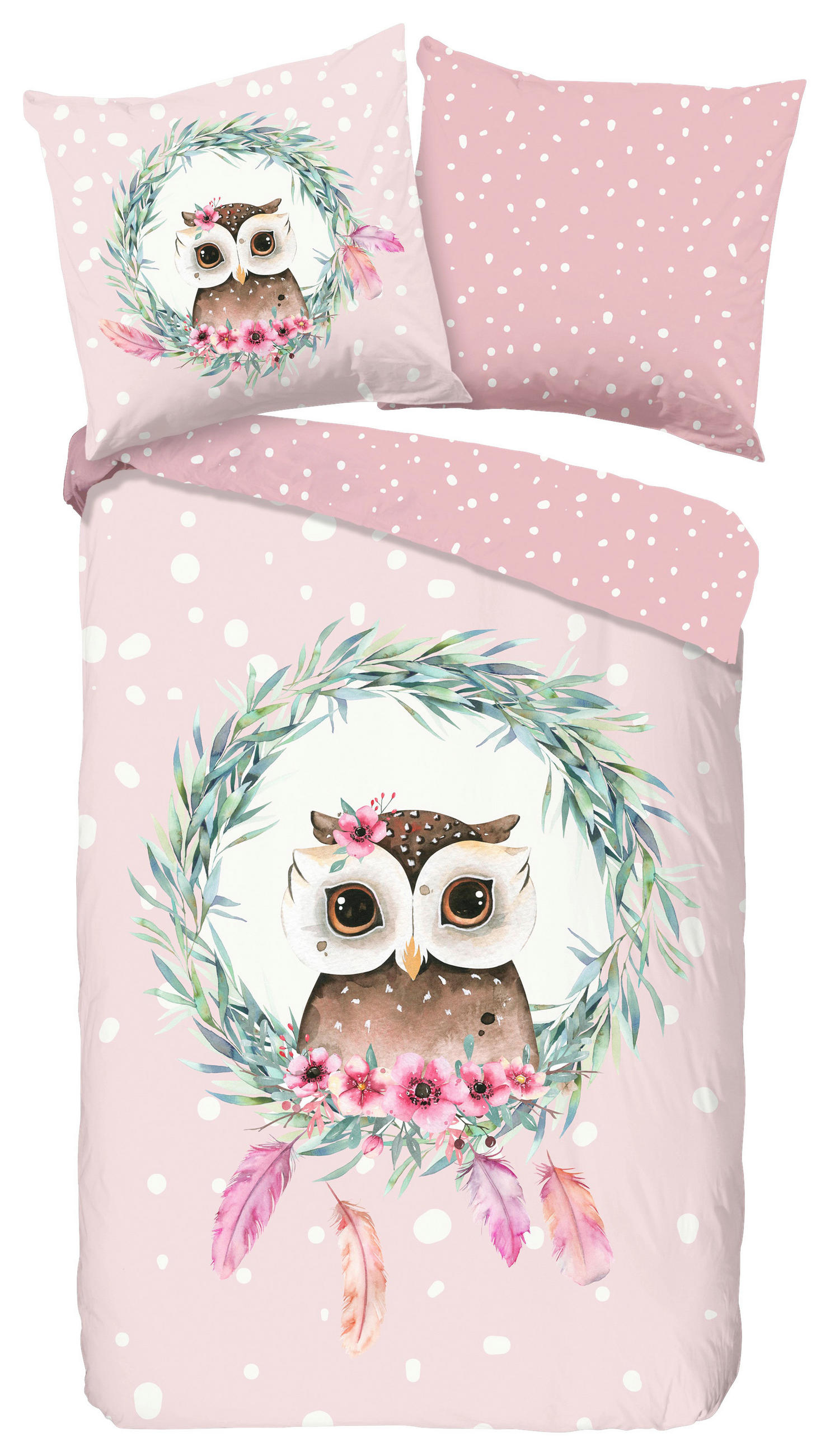 JUGENDBETTWÄSCHE Owli Renforcé 135/200 cm  - Rot/Rosa, Design, Textil (135/200cm)