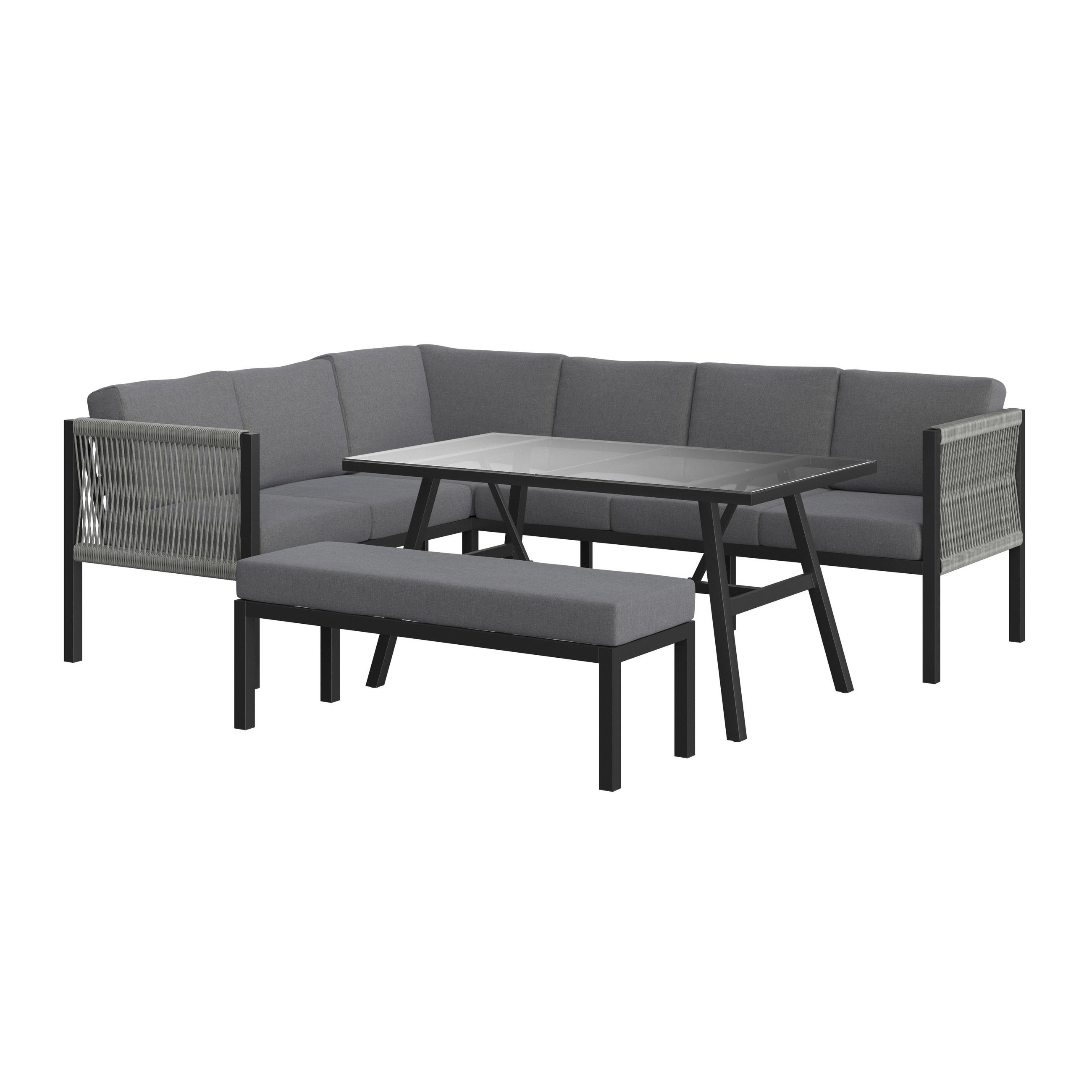 DINING-LOUNGESET 187/241 cm Aluminium  - Dunkelgrau/Anthrazit, Design, Glas/Kunststoff (187/241cm) - Ambia Garden