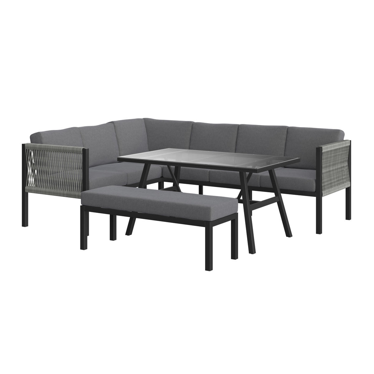 VRTNA GARNITURA   metal, plastika, staklo, tekstil  antracit, tamno siva    - tamno siva/antracit, Design, staklo/metal (187/241cm) - Ambia Garden