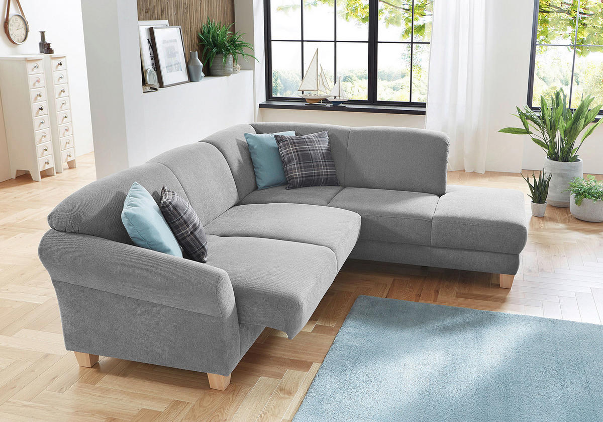 ECKSOFA Silberfarben Flachgewebe  - Silberfarben/Naturfarben, KONVENTIONELL, Holz/Textil (257/212cm) - Sit & More