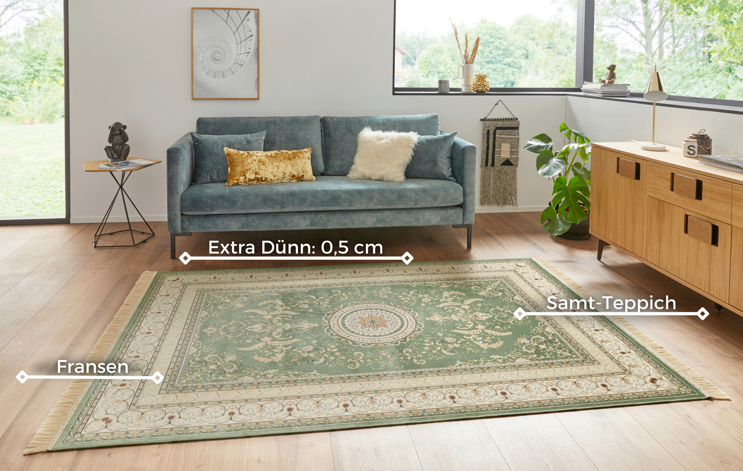 VINTAGE-TEPPICH 135/195 cm Naveh Creme, Hellgrün  - Creme/Hellgrün, Basics, Textil (135/195cm)