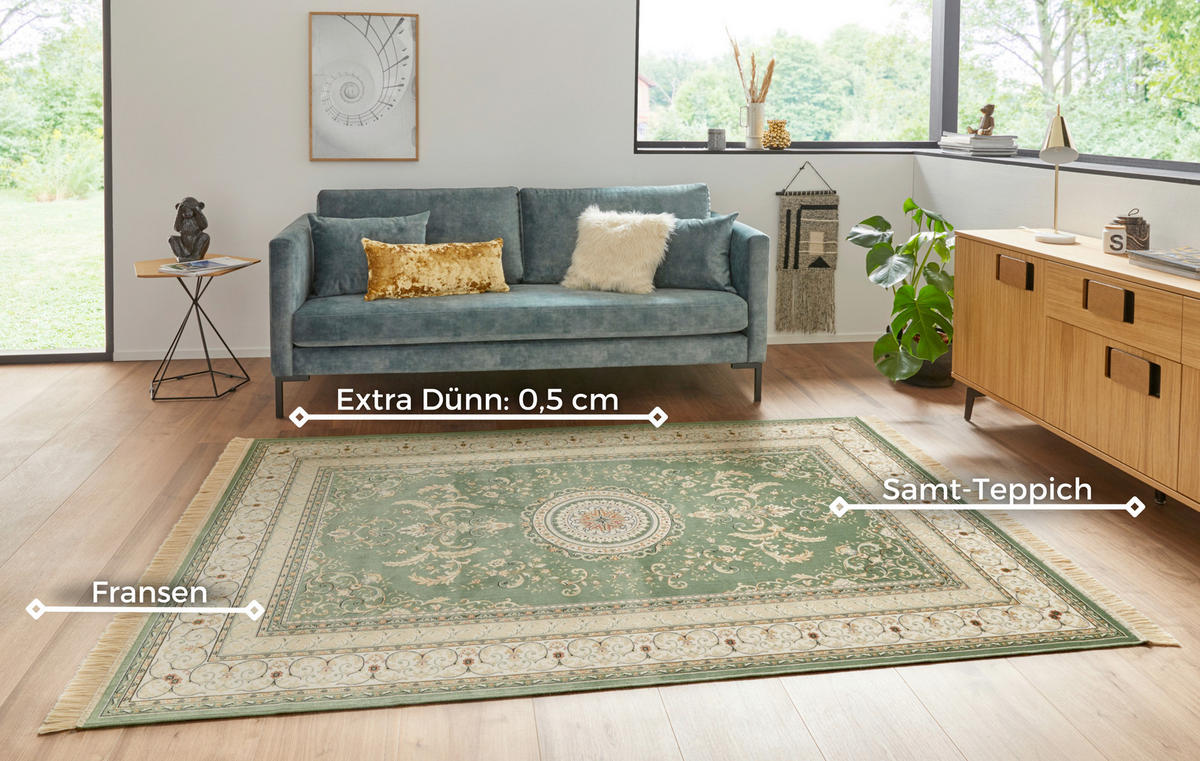 VINTAGE-TEPPICH 160/230 cm Naveh Creme, Hellgrün  - Creme/Hellgrün, Basics, Textil (160/230cm)