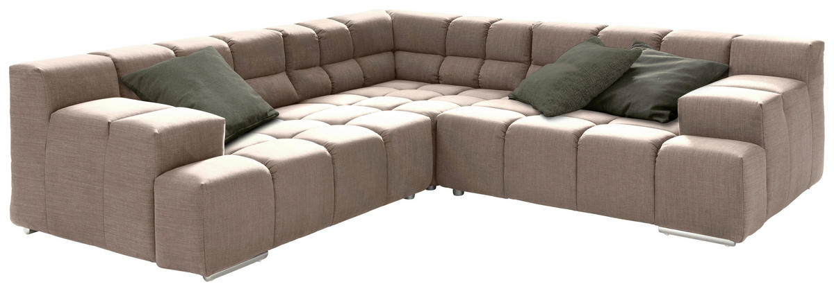 ECKSOFA in Flachgewebe, Leinenoptik Hellbraun  - Hellbraun/Schwarz, Design, Textil/Metall (257/257cm) - Designwerk