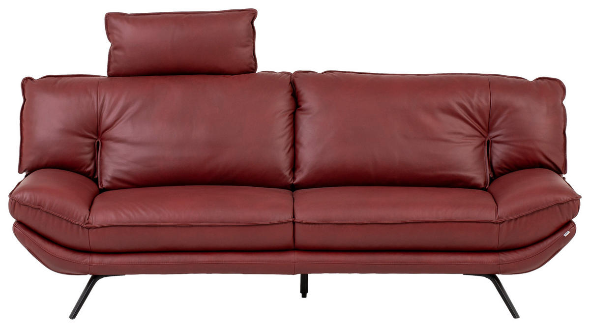 3-SITZER-SOFA in Echtleder Bordeaux  - Bordeaux/Schwarz, Design, Leder/Metall (226/95/95cm) - Celina