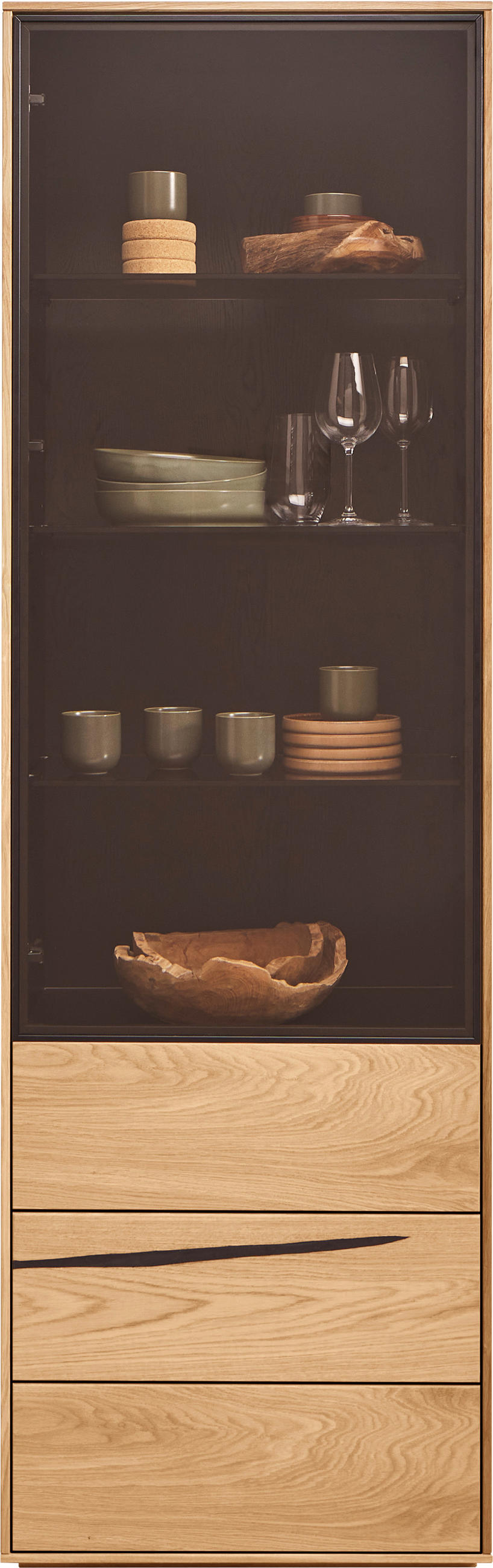 VITRINE in furniert Wildeiche Braun, Schwarz, Eichefarben  - Eichefarben/Schwarz, Natur, Glas/Holz (60/192/40cm) - Waldwelt