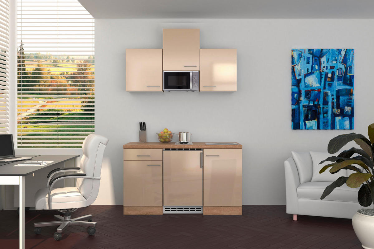 MINIKÜCHE   in Sonoma Eiche, Kaschmir  - Kaschmir/Edelstahlfarben, MODERN, Holzwerkstoff/Metall (150,5cm) - FlexWell