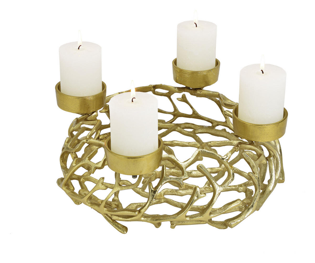 ADVENTSKERZENHALTER  - Goldfarben, Trend, Metall (38/15/38cm) - X-Mas