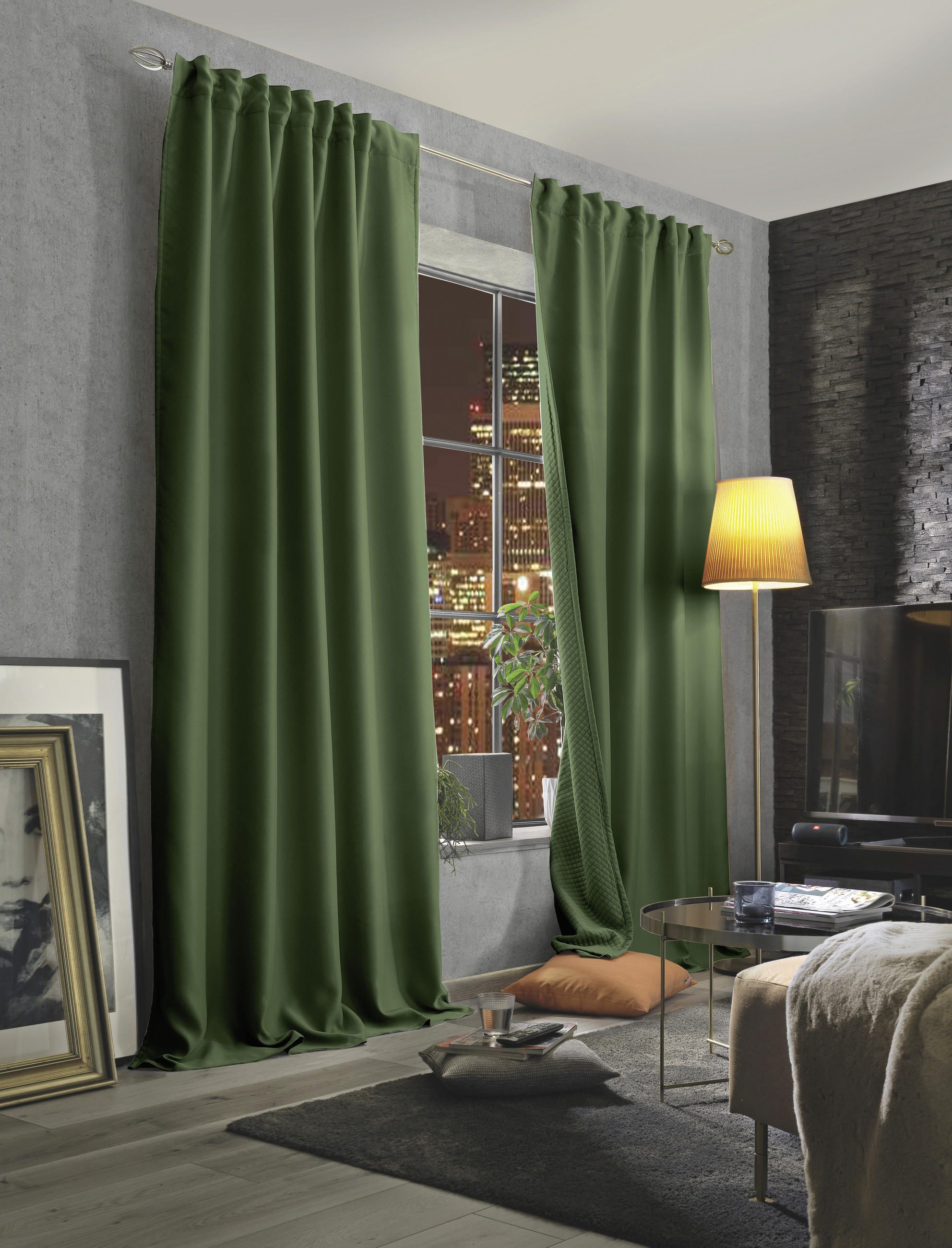 LÄRMSCHUTZVORHANG ACUSTICO Verdunkelung 135/245 cm   - Olivgrün, KONVENTIONELL, Textil (135/245cm)