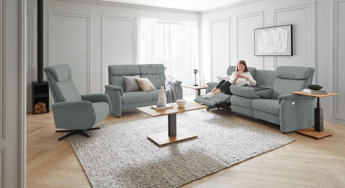 TRAPEZSOFA in Flachgewebe Grau  - Schwarz/Grau, Konventionell, Textil/Metall (219/107/97cm) - Pure Home Comfort