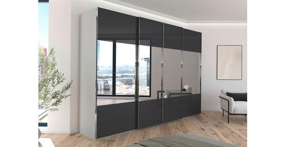 SCHWEBETÜRENSCHRANK  in Schwarz, Seidengrau  - Chromfarben/Seidengrau, Design, Glas/Holzwerkstoff (316/223/68cm) - Novel