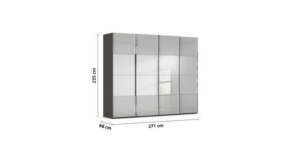 SCHWEBETÜRENSCHRANK  in Graphitfarben, Seidengrau  - Chromfarben/Seidengrau, Design, Glas/Holzwerkstoff (271/235/68cm) - Novel