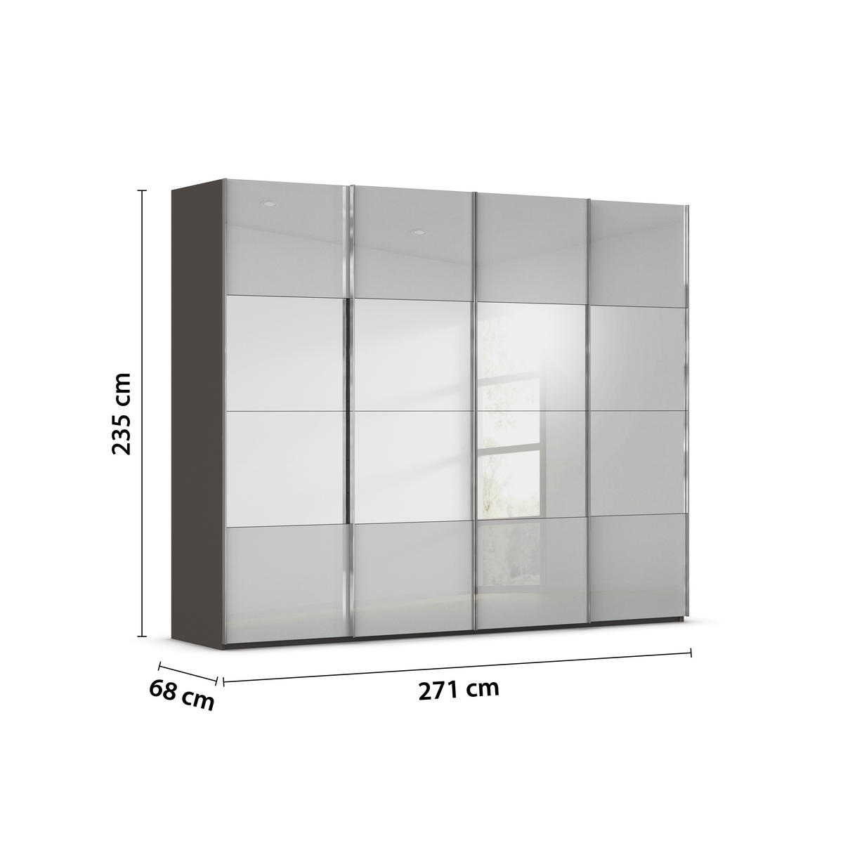 SCHWEBETÜRENSCHRANK 271/235/68 cm 4-türig Graphitfarben, Seidengrau  - Chromfarben/Seidengrau, Design, Glas/Holzwerkstoff (271/235/68cm) - Novel