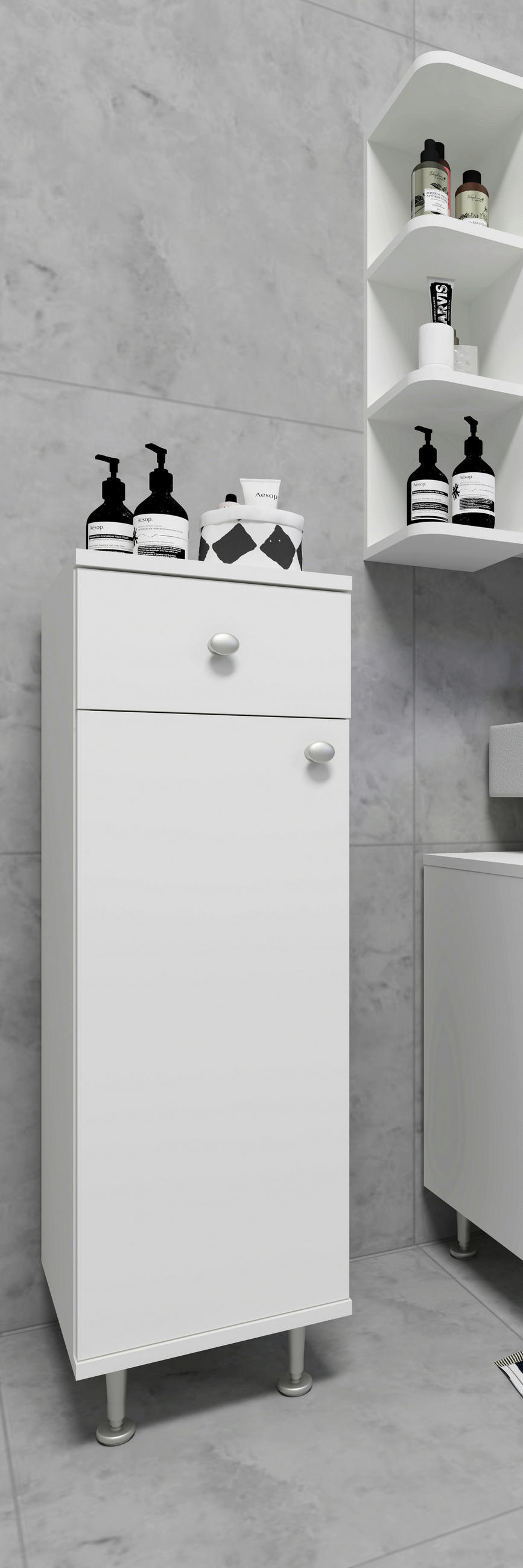 UNTERSCHRANK in   - Weiss/Silberfarben, Modern, Holzwerkstoff/Kunststoff (30/95/30cm) - MID.YOU