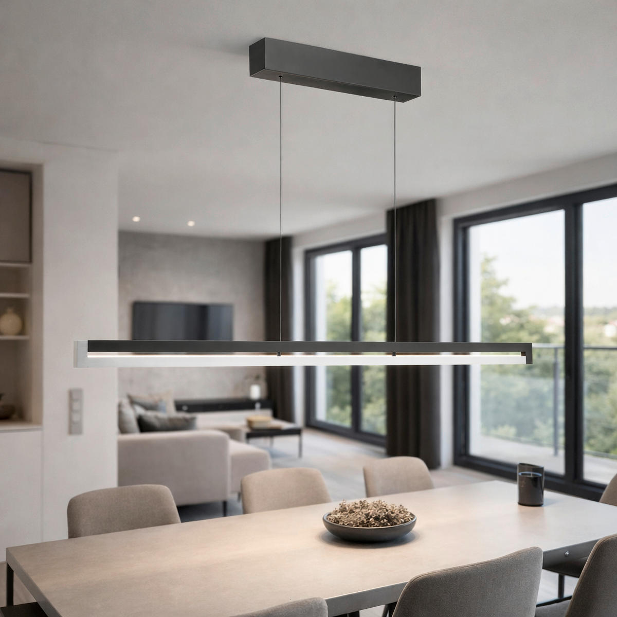 LED-HÄNGELEUCHTE PULSE 122,2/180/6,6 cm  - Schwarz/Alufarben, Design, Metall (122,2/180/6,6cm)
