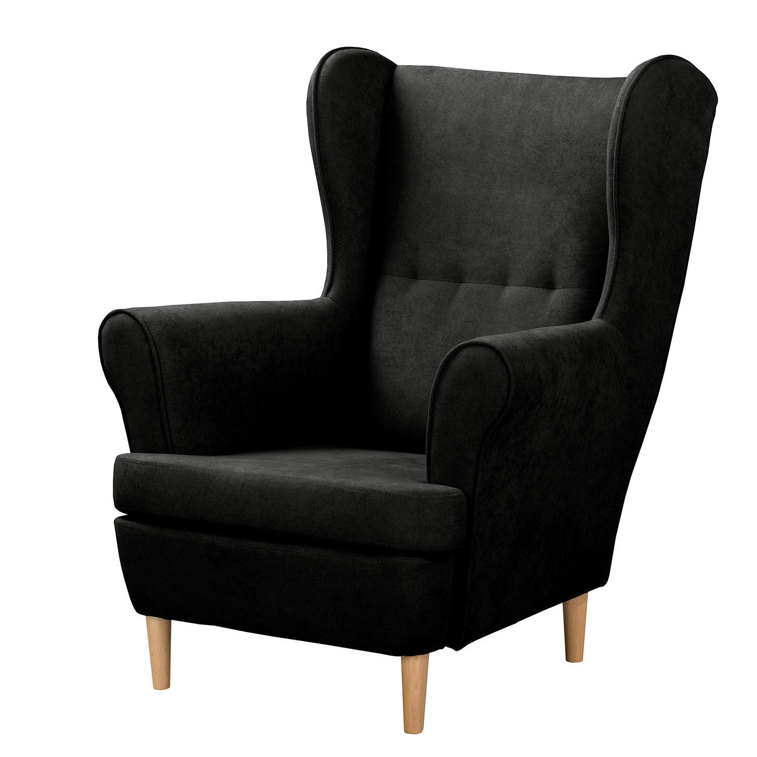 OHRENSESSEL Mikrofaser Schwarz  - Schwarz/Naturfarben, Design, Holz/Textil (87/105/90cm) - Livetastic