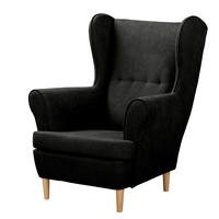 OHRENSESSEL Mikrofaser Schwarz  - Schwarz/Naturfarben, Design, Holz/Textil (87/105/90cm) - Livetastic