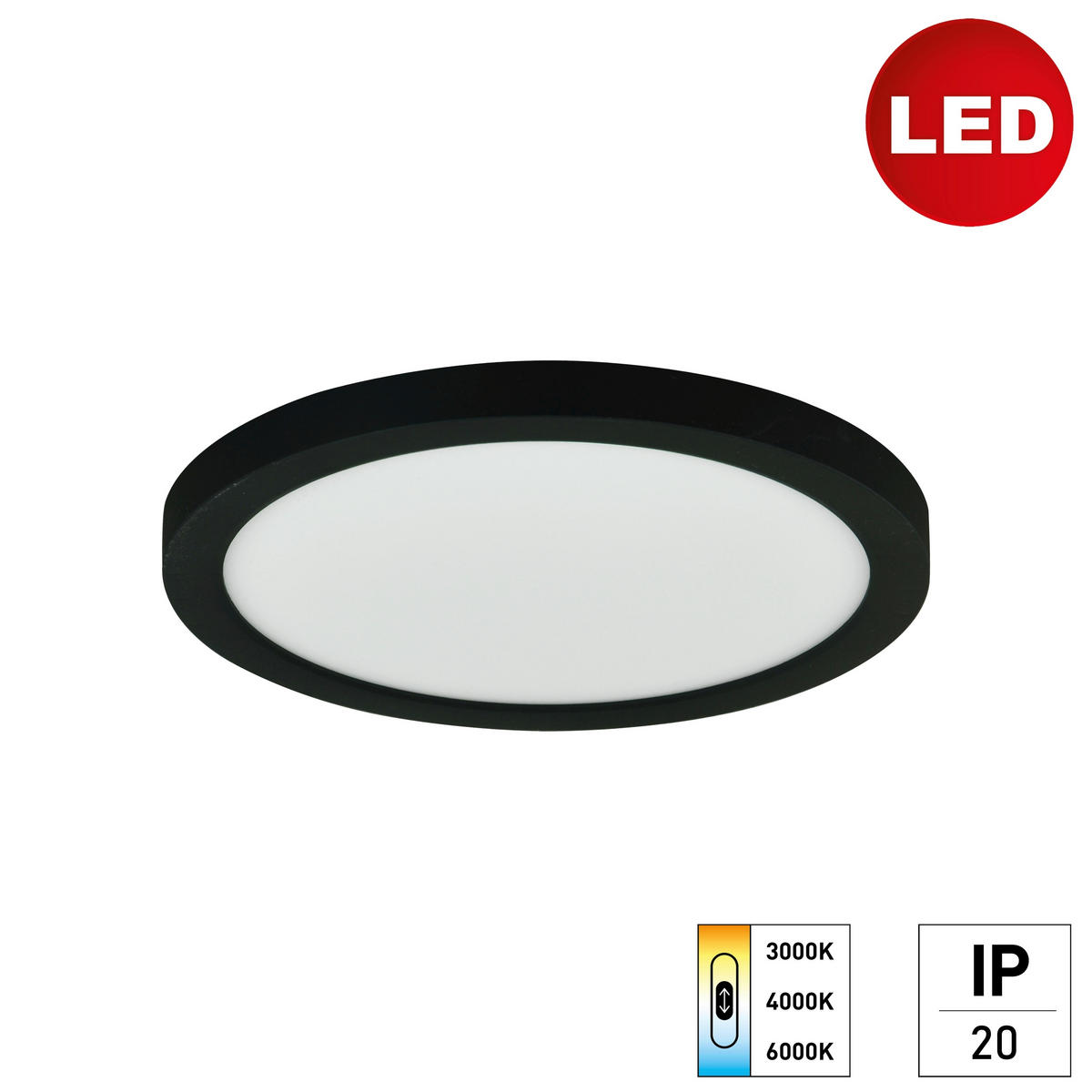 LED-DECKENLEUCHTE Space 22,5/1,7 cm   - Schwarz, KONVENTIONELL, Kunststoff (22,5/1,7cm)