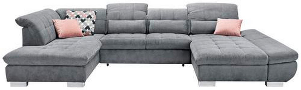 SEDEŽNA GARNITURA, mikrovlakna siva  - barve kroma/siva, Design, umetna masa/tekstil (211/350/204cm) - Xora