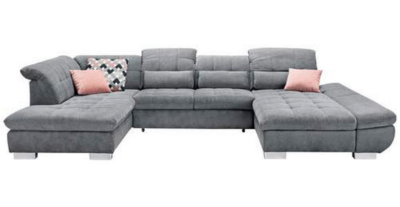 WOHNLANDSCHAFT in Mikrofaser Grau - Chromfarben/Grau, Design, Kunststoff/Textil (211/350/204cm) - Xora